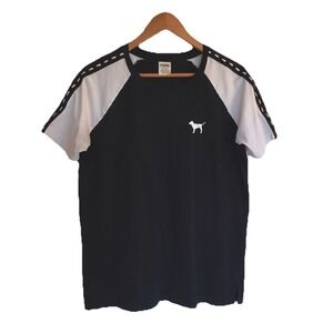 Victoria's Secret Pink Campus Short Sleeve Tee Shirt Black &White Size S